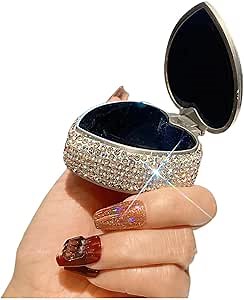 Luxury Bling Rose Heart-Shaped Jewelry Box - Small Diamond-Inlaid Ring Case & Portable Earring Organizer (Silver)