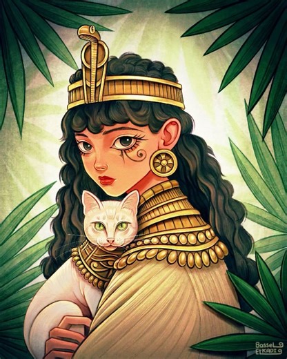 Sketching and painting process of my latest illustration inspired by ancient Egypt and the ancient Egyptian goddess Bastet 𓂀 #kemet #ancientegypt #pharaoh #egyptian #illustration #illustrator #characterdesign #characterdesigner #digitalart #digitalpainting #characterart | Bassel Elkadi