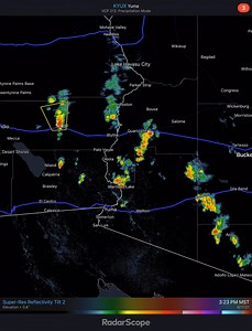 Showers and T-storm now developing and moving northward across SW AZ/SE CA this afternoon. Main threats will be locally gusty winds/blowing dust/Brief heavy downpours. This activity likely to persist into the early evening hours...then dissipate/move off to the north shortly after sunset. Activity is expected to remain mainly the west of the Phoenix metro. Better chances for showers/TS on Saturday across south-central AZ. #azwx #cawx | US National Weather Service Phoenix Arizona