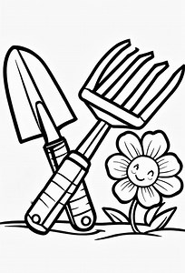 Garden Coloring Page: Flower, Trowel & Rake (digital Download) - Etsy Canada