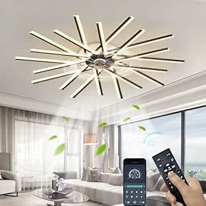 Ceiling Fan with Lights and Remote Control, Low Profile Flush Mount 3-Colors LED Light, Ultra Quiet 6 Speed Fan with Smart Timing,120W Modern Ceiling Fan Suitable for Bedroom (black, 44.8inch)