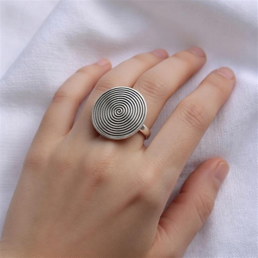 Geometric Concentric Disc Silver Ring, Bold Round Statement, Artisan Made, Everyday Minimalist Style, Gift Ready Box - Etsy