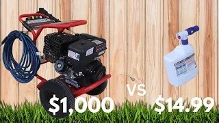 Leah of See Jane Drill conducts an Epic Grudge Match between an outdoor fence cleaner and a commercial pressure washer. | See Jane Drill
