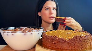 38K views · 563 reactions | CARAMEL CHOCOLATE PIE TART & CHOCO BALLS IN MILK | MUKBANG | ASMR | EATING SOUNDS #asmreating #mukbangers #eatingsounds | ASMeri Eats | Facebook