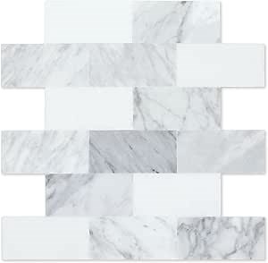 SpeedTiles Pinot Timeless Natural Stone Tiles - Modern Peel & Stick Marble Tiles for Kitchen Backsplash, Interior Walls - 3X Faster Installation with No Mortar, No Grout - Sample