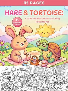 Hare and Tortoise Coloring Book, Cozy Cute Animal Friendship Story, Printable Coloring Pages, Fairytale Activity Book, Instant Download - Etsy UK