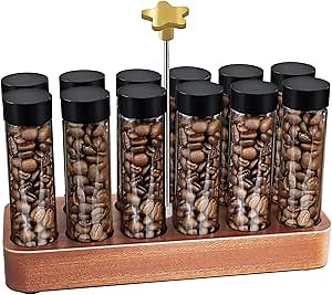Coffee Bean Storage Tubes,Coffee Storage Containers Tubes,Single Dose Coffee Bean Storage Tubes,Coffee Bean Storage Tubes With Lids,Coffee Storage Tubes with Wooden Display Stand And Funnel.(Type 1)