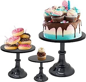 3pcs Round Cake Stands - Black Small Cake Stand Set - Cake Display Stands for Dessert Table - Cake Plate for Girl's Birthday Parties,Baby Shower,Weddings,Graduation Ceremonies,Anniversaries