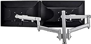 Atdec Dual Dynamic Monitor arm Desk Mount - Flat and Curved up to 32in - VESA 75x75, 100x100 - Silver - Built-in arm Rotation Limiter - Quick Display Release - Adjustable Monitor Height, tilt, pan