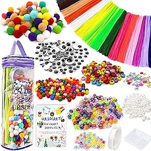 URSDIART 1000+Pcs Art and Craft Supplies, Colored Beads and Pipe Cleaners Crafts, Art Supplies DIY Craft Kit Beads for Bracelets Making Jewelry Necklace, Gift for Girls and School Supplies