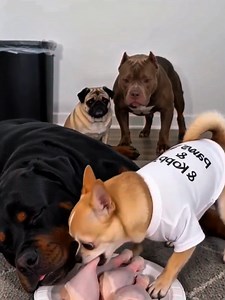 Chihuahua mix and big dog funny moment 😂 very interesting funny video 🤣😂 #rottweiler #funnydog #funnypets #animalfunny #chihuahua