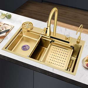 [Hot Item] 2026 Trendy Golden Nano Surface Flying Rain Multifunctional Stainless Steel Sink