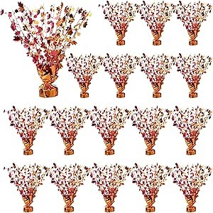 Lyrow 18 Pieces Fall Maple Leaves Table Centerpiece Metallic Foil Spray Centerpieces Autumn Party Decoration for Thanksgiving Harvest Seasonal Event Table Decor, Yellow Gold Orange Red(Classic)