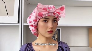 3PCS Waterproof Shower Cap for Women Reusable Stylish Flexi Satin Lined Travel Plastic to Keep Hair Dry Hat With Bow Adjustable Environmental Protection Hair Bath Hat Pink Heart+Black Dot+Pink Dot