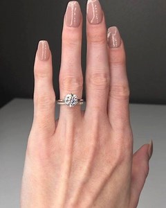 #TheJennieSolitaire in #RecycledPlatinum with an 8.5mm H&A #TrueGemMoissanite stacked with #TheTaylorBand | The True Gem