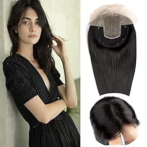 JIAJIA Teresa Lace Front Hair Topper,Human Hair Toppers for Women 130% Density Hand Tied Hair Mono Base Top Hair Pieces ​For Women (12 Inch, 1B#)