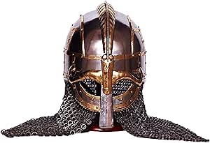 Medieval Viking Riveted Chain Mail Helmet, Brass Helmet - Larp Norman Hand Forged Steel Helmet - Viking Norse Helmet -Gift items, Gold, Standard Size