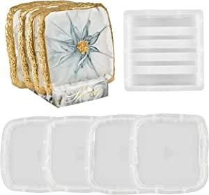 ISSEVE Square Geode Coaster Resin Molds Set, 4pcs Coaster Molds for Epoxy Resin Casting with Storage Box Mold,Geode Coaster Silicone Molds for DIY Resin Craft,Cup mats,Home Decoration