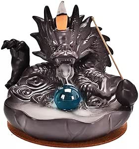 Dragon Incense Burner with Ball Waterfall Backflow Incense Holder Ceramic Cone Burner with Cones