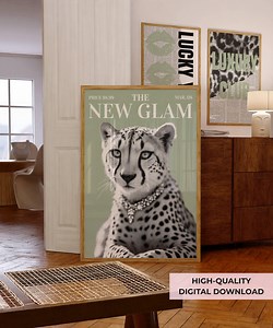 Trendiges Leopard Poster | Mode ästhetische Wandkunst | Salbeigrün Chic Schlafzimmer Dekor - Etsy.de