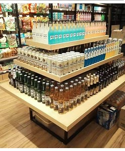 [Hot Item] Retail Supermarket Drinks Display Rack Grocery Store Fixture Wood Shelf Exhibition Table
