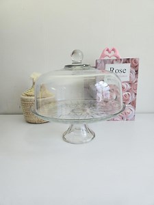 Vintage Pedestal Glass Cake Stand with Glass Dome - Etsy France
