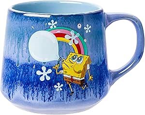 Silver Buffalo SpongeBob Poses Floral Reactive Glaze Tapered Pottery Mug 18 Ounces