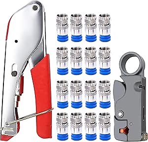 Yangoutool Professional Coaxial Cable Tool Kit: Coax Cable Crimper, Cutter, and 20pcs RG6/RG59 Connectors - Comprehensive Compression Tool Set for Fitting and Stripping