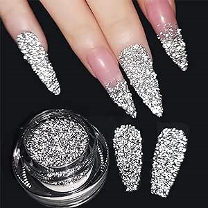 Reflective Glitter Powder Crystal Diamond Nail Powder, 2PCS Sliver Sparkling Triangle Glitter Holographic Nail Crome Dust Gilt Shiny