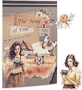 Dizdkizd Vintage Scrapbook Sticker for Women, 20 Sheets - 174 Nostalgia Travel Bullet Journal Sticker Book, Ephemera Junk Journaling Stickers, PET & Paper, A5 Size, Orange