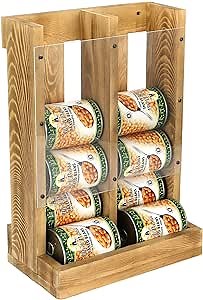 Brown Wood and Acrylic Wall Mounted or Tabletop Stacking Can Organizer Dispenser Rack, Holds 12 Canned Food or Soda Cans