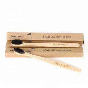 [Hot Item] Biodegradable Natural Wood Handle Hotel Adult Charcoal Bamboo Toothbrush