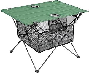 Lightweight Camping Table - Portable Folding Beach Side Table w/2 Cup Holders & Large Storage Basket, Compact Fold for Tailgate Travel Outdoor Fishing Picnic | 29.2" W x 21.7" D (Green)