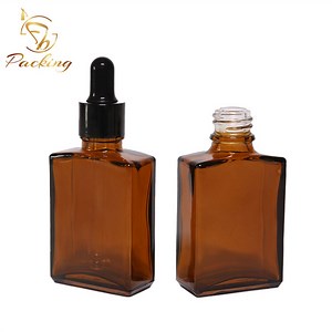 [Hot Item] Botella de gotero rectangular de vidrio marrón 30ml para aceite capilar 1oz