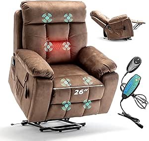 26in Extra Wide Recliner Chair-Living Room Chair，Ultimate Comfortable Goose Down Massage Chair, 400 lbs of Weight-Bearing Power Lift Recliners for Elderly (S2 Medium Brown)…