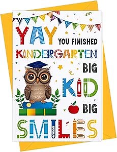 WhatSign Kindergarten Graduation Cards - 2025 Kindergarten Graduation Gift Card with Envelope Owl Card Gifts for Kids Girls Boys
