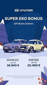 Djed Mraz je potvrdio 🎅🏻, ove godine najtraženiji poklon nisu čarape, nego EV. Super Eko Bonus koji donosi posebne cijene za odabrane električne modele dostupne odmah. ✨ Kona EV već od 36.940 € ✨ Inster već od 20.490 € Savršeno za one koji vole pametne odluke prije Nove godine. Više informacija pogledaj ovdje 👉🏻https://hyundai.hr/vozila/?_special_offer=24295 | Hyundai Hrvatska