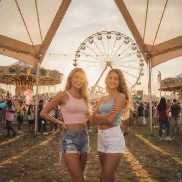 Two beautiful girls have their bellies expand at the fair