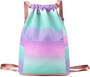 Drawstring Foldable Large Capacity Dry-wet Travel Sports Backpack，Lightweight Travel Backpack (Gradient Purple)