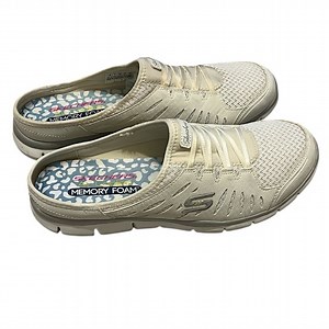 Skechers Women's White Cream Sneaker Clogs Mules Memory Foam Size 10
