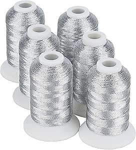 Simthread 6 Silver Metallic Embroidery Machine Thread 500M(550Y) for Embroidery and Decorative Sewing