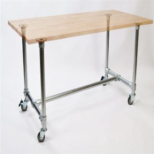 [Hot Item] L-Shaped Industrial Rustic Desk in Left Handed Style Silver Legs Made by Scaffold Key Clamp Fittings
