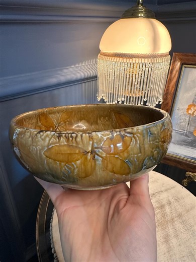 Vintage Royal Doulton Bowl 8329 – English Majolica Leaf Ceramic Bowl – Green Glazed Pottery Centrepiece – Rustic Cottage Decor - Etsy