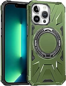 for iPhone 13 Pro Max Magnetic Case [Compatible with MagSafe] iPhone 13 Pro Max Case with Ring Kickstand, Military Grade Heavy Duty Case for iPhone 13 Pro Max 6.7‘’(2021), Green