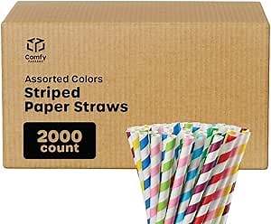 Comfy Package [Case of 2000] Jumbo Paper Smoothie Straws, 100% Biodegradable Paper Boba Straws, Disposable Milkshake - Assorted Colors