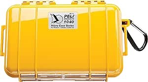 PELI 1040 Micro Case, Watertight Small Protective Case, IP67 Rated, 2L Capacity, Made in US, Yellow/Black Liner