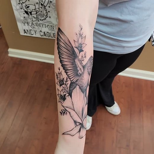 First session on a hummingbird and floral arm | Andy Cagle