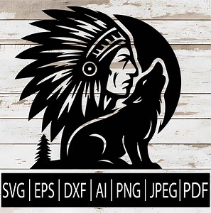 Indian Wolf Scene SVG | Native American Wolf Silhouette Clipart | Moon Spirit Design for Cricut Sub Laser CNC | Svg Eps Dxf Pdf Ai Png Jpg - Etsy