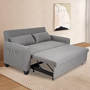 63 Inch Loveseats for Living Room Loveseat Couch Sofa with Pull-Out Bed with Two Lumbar Pillows for Bedroom,Office and Department,Easy to Install(Gray)