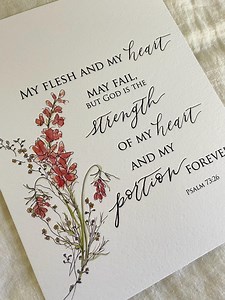 Psalm 73:26 Scripture Print • Calligraphy, Watercolor Floral, Italian Paper - Etsy Canada
